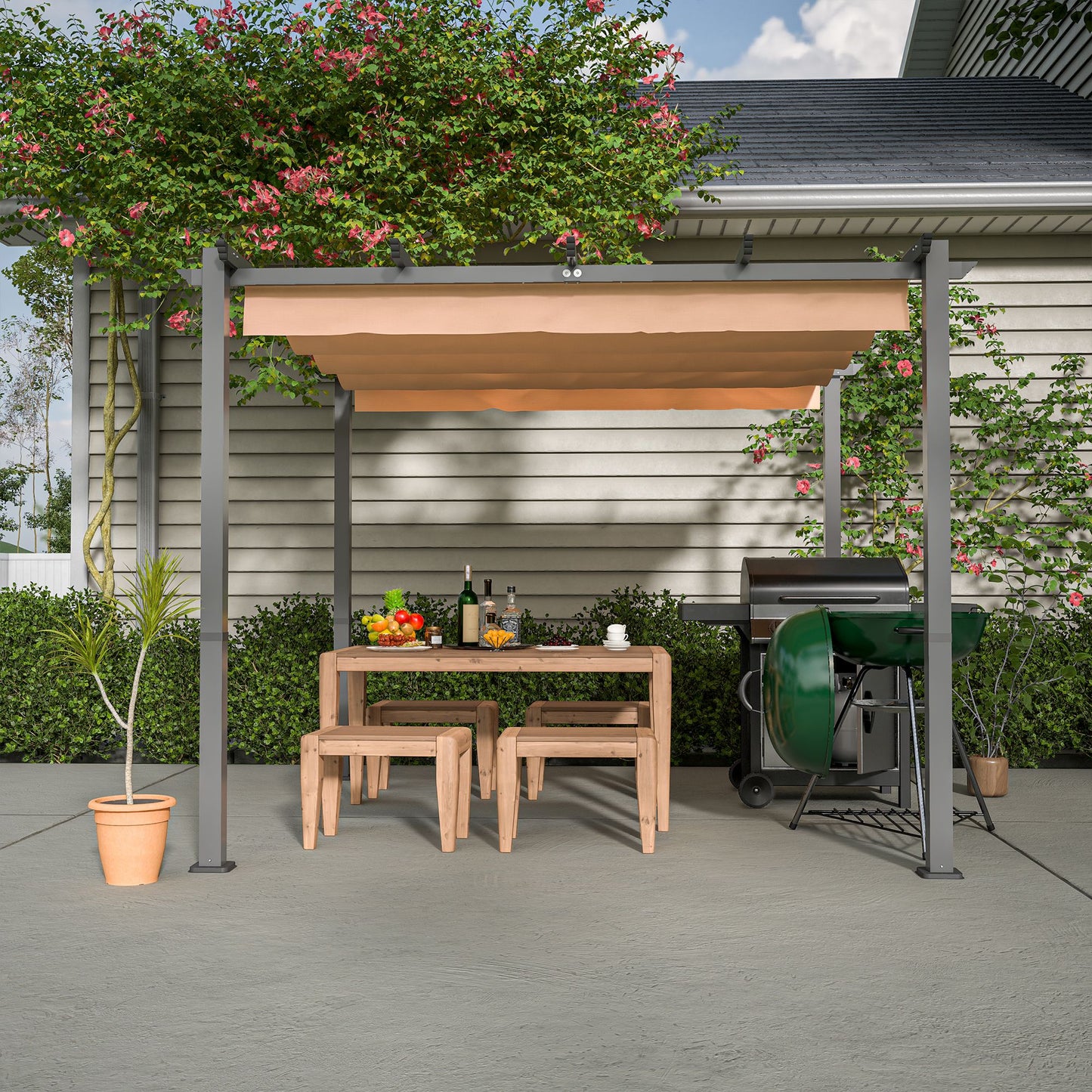 10' x 10' Aluminum Patio Pergola – Retractable Canopy, Shade Shelter