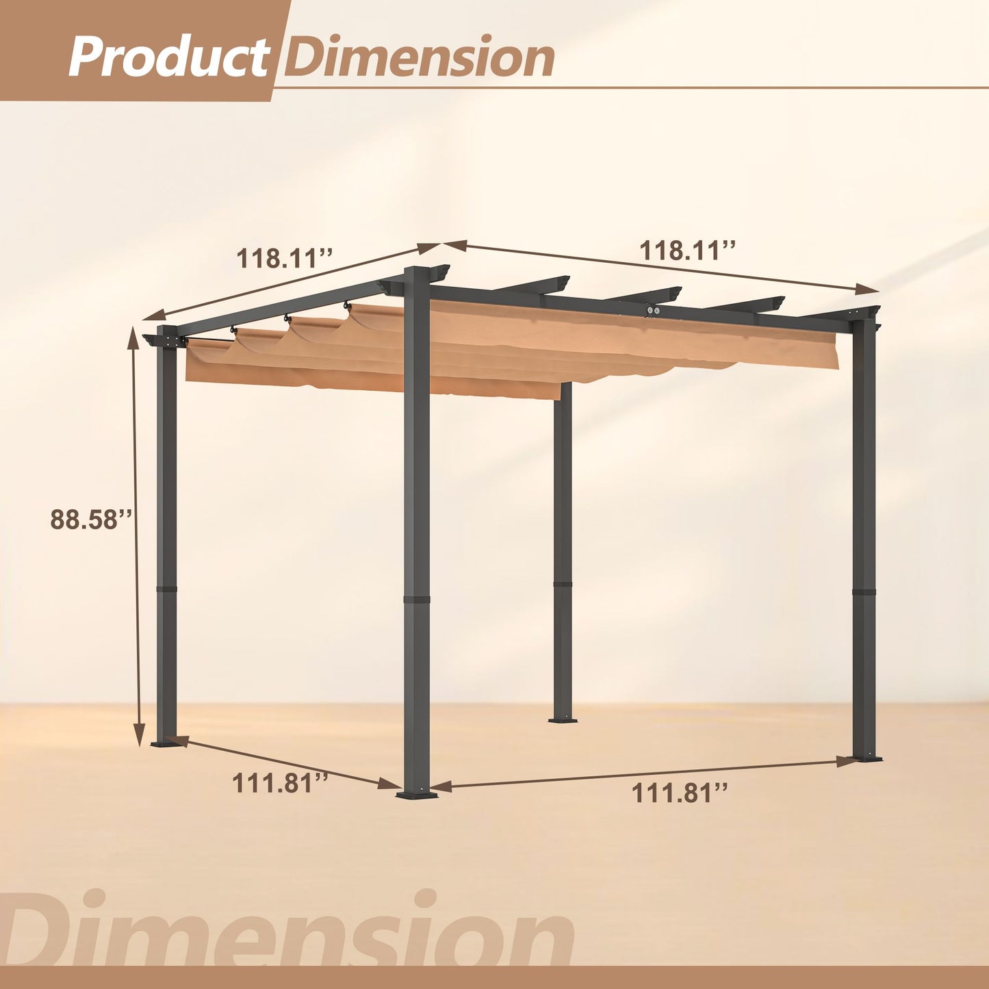 10' x 10' Aluminum Patio Pergola – Retractable Canopy, Shade Shelter