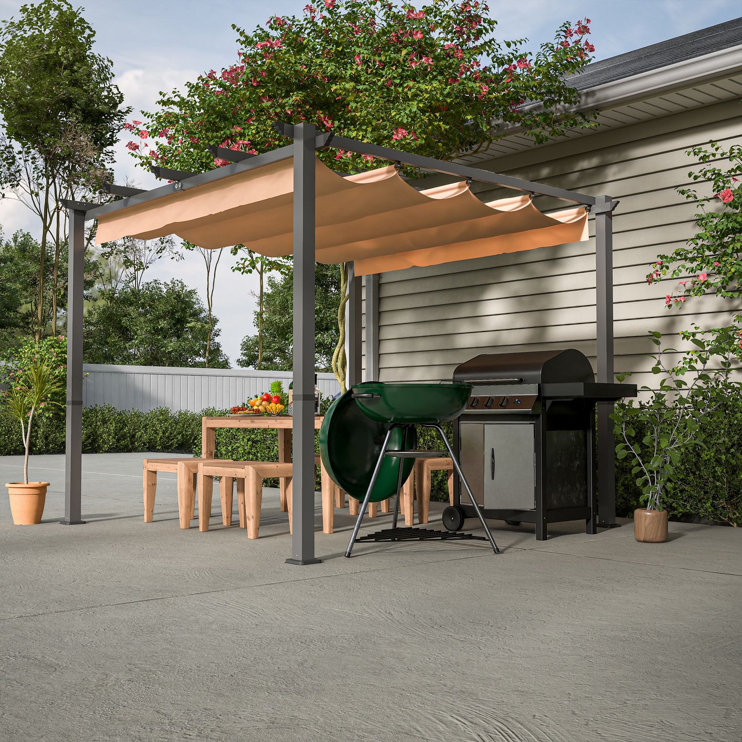 10' x 10' Aluminum Patio Pergola – Retractable Canopy, Shade Shelter