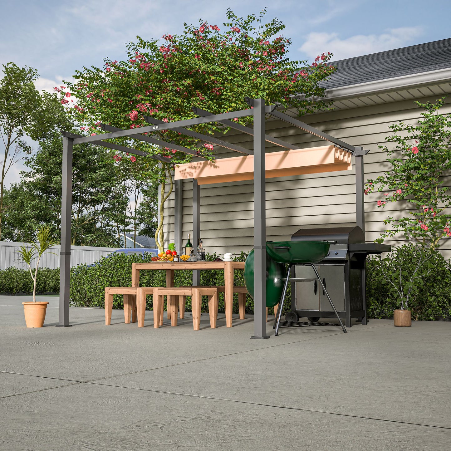 10' x 10' Aluminum Patio Pergola – Retractable Canopy, Shade Shelter