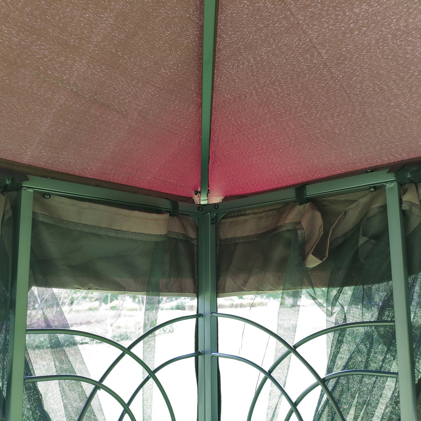 10' x 10' Outdoor Patio Gazebo with Mesh Sidewalls, Ventilated Double Roof, and Detachable Mosquito Net, Suitable for Lawn, Garden, Backyard, and Deck, Brown Top