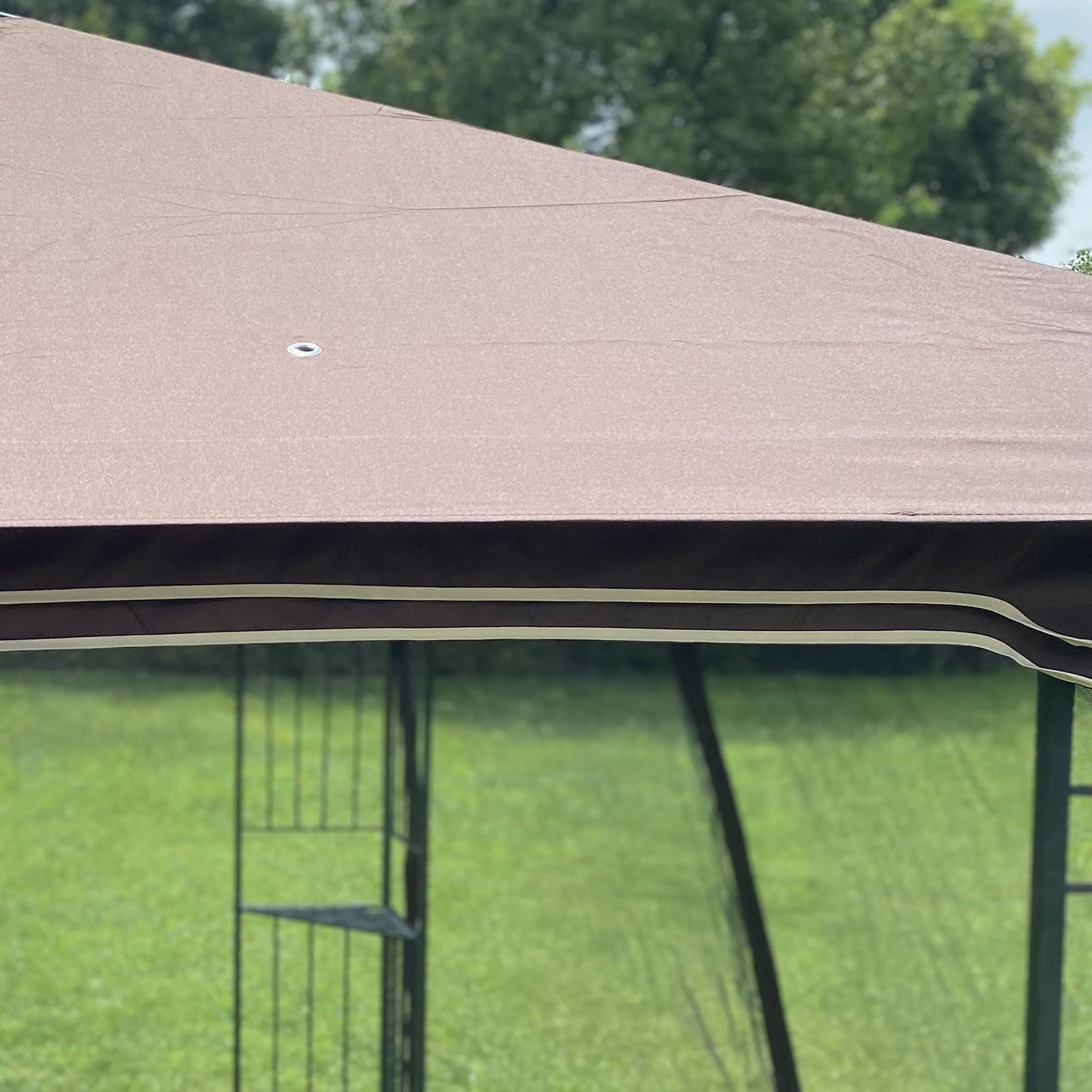 10' x 10' Outdoor Patio Gazebo with Mesh Sidewalls, Ventilated Double Roof, and Detachable Mosquito Net, Suitable for Lawn, Garden, Backyard, and Deck, Brown Top