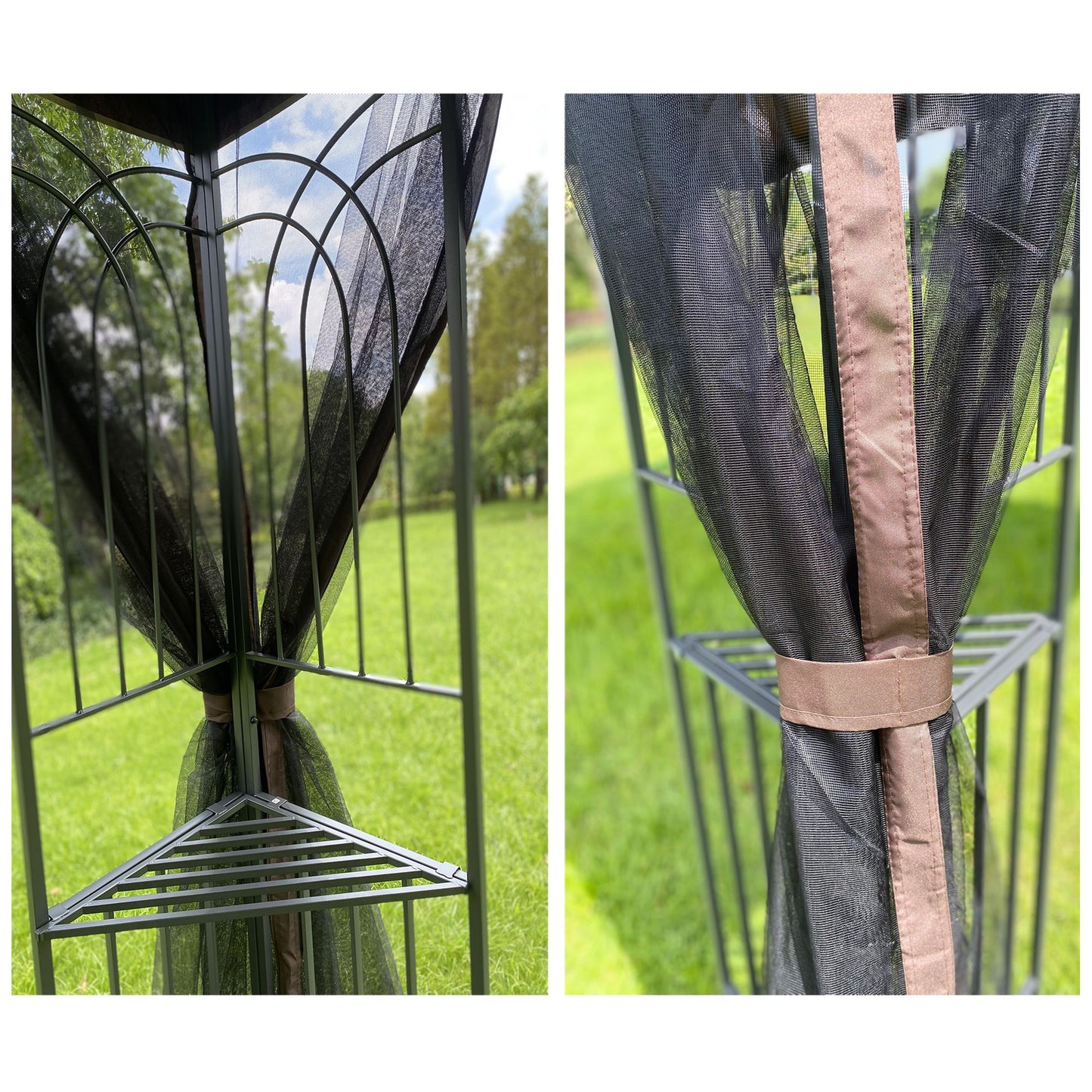 10' x 10' Outdoor Patio Gazebo with Mesh Sidewalls, Ventilated Double Roof, and Detachable Mosquito Net, Suitable for Lawn, Garden, Backyard, and Deck, Brown Top