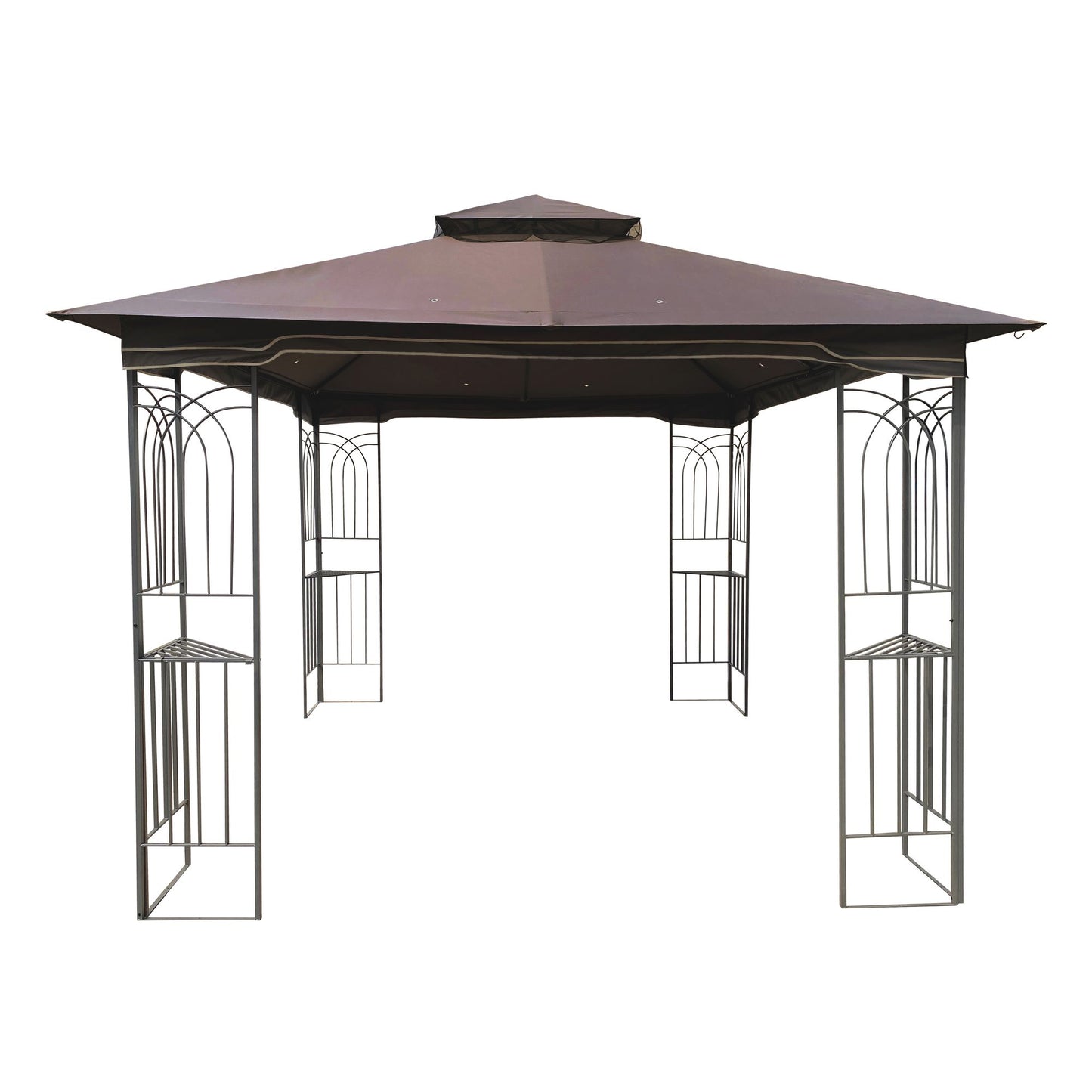10' x 10' Outdoor Patio Gazebo with Mesh Sidewalls, Ventilated Double Roof, and Detachable Mosquito Net, Suitable for Lawn, Garden, Backyard, and Deck, Brown Top