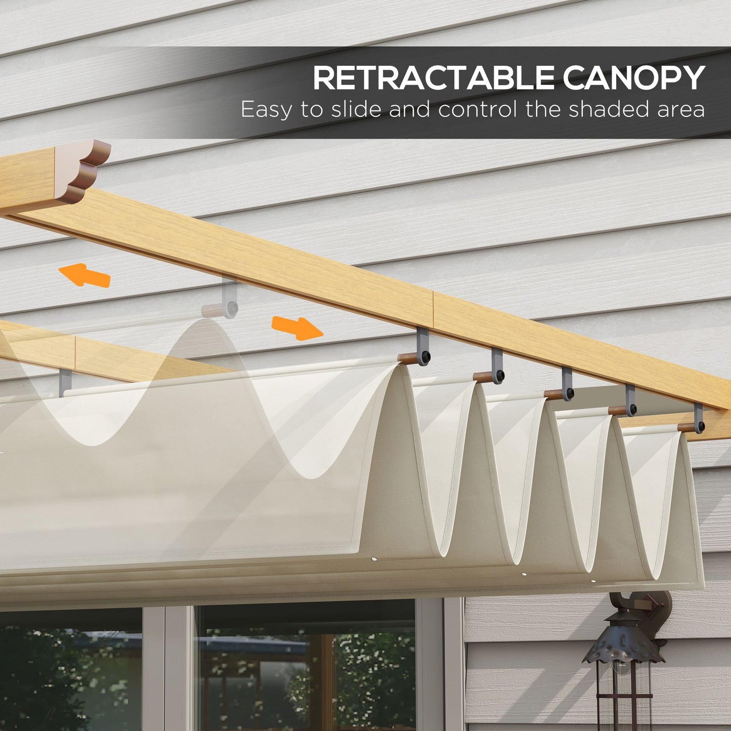 10' x 10' Retractable Pergola – Wood Grain Aluminum Frame, Outdoor Sun Shade Shelter for Grill, Garden, Patio, Cream White