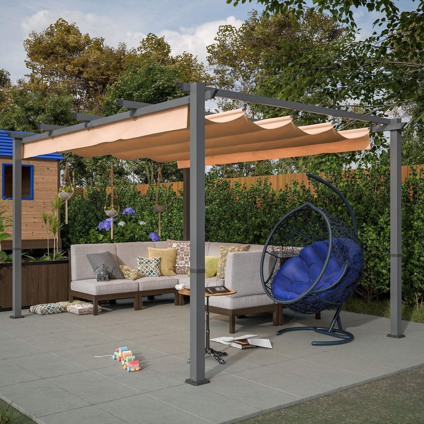 10' x 13' Aluminum Patio Pergola – Retractable Canopy, Backyard Shade Shelter for Porch, Outdoor Party, Garden, Grill Gazebo
