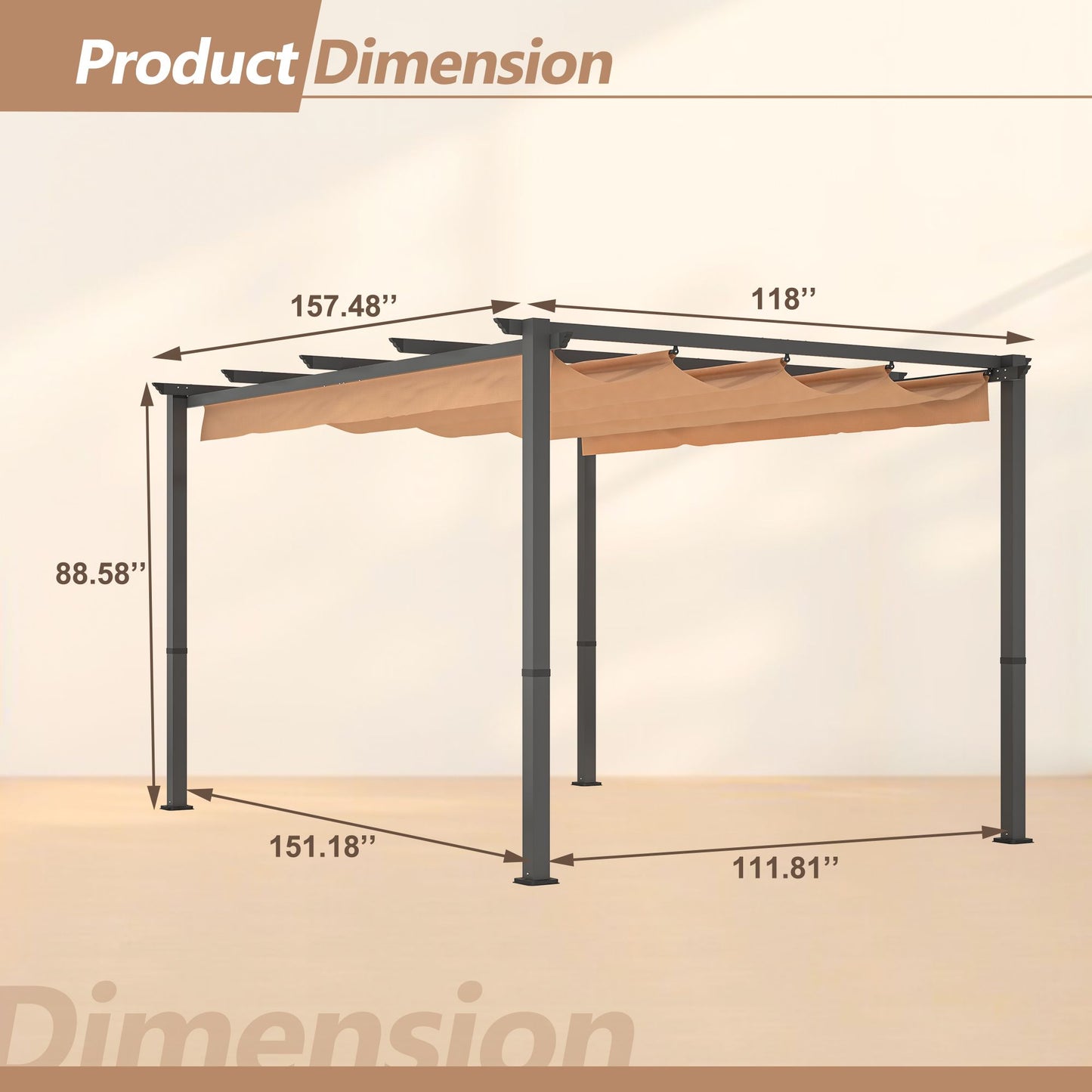 10' x 13' Aluminum Patio Pergola – Retractable Canopy, Backyard Shade Shelter for Porch, Outdoor Party, Garden, Grill Gazebo