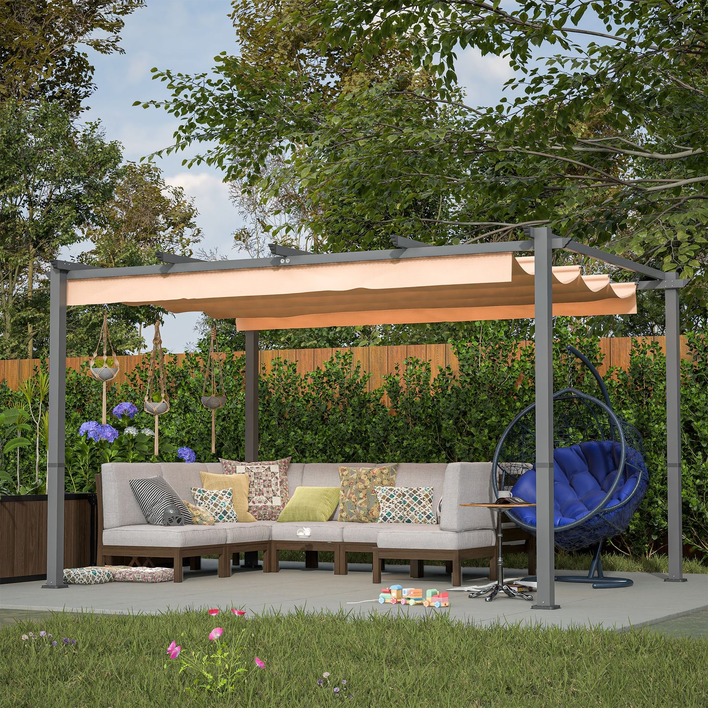 10' x 13' Aluminum Patio Pergola – Retractable Canopy, Backyard Shade Shelter for Porch, Outdoor Party, Garden, Grill Gazebo