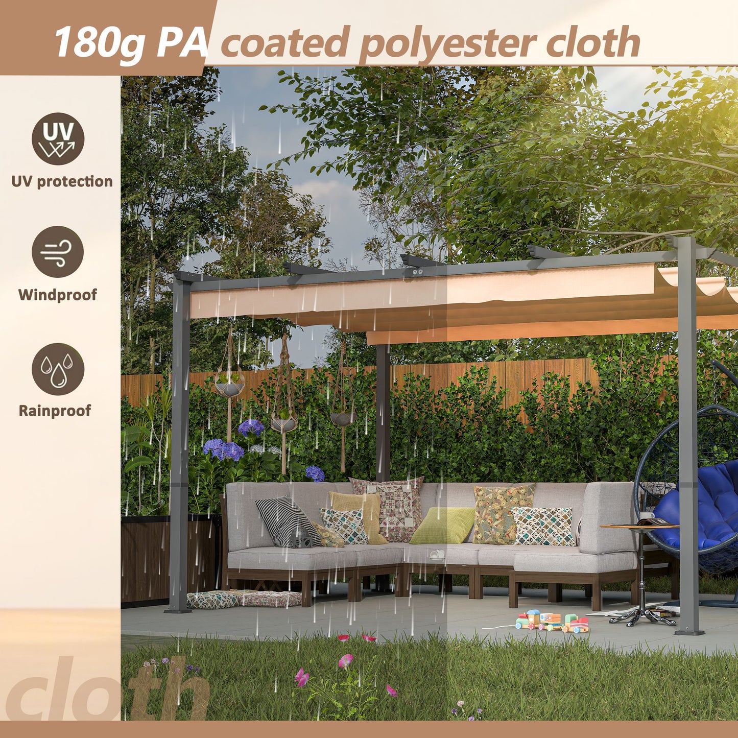 10' x 13' Aluminum Patio Pergola – Retractable Canopy, Backyard Shade Shelter for Porch, Outdoor Party, Garden, Grill Gazebo