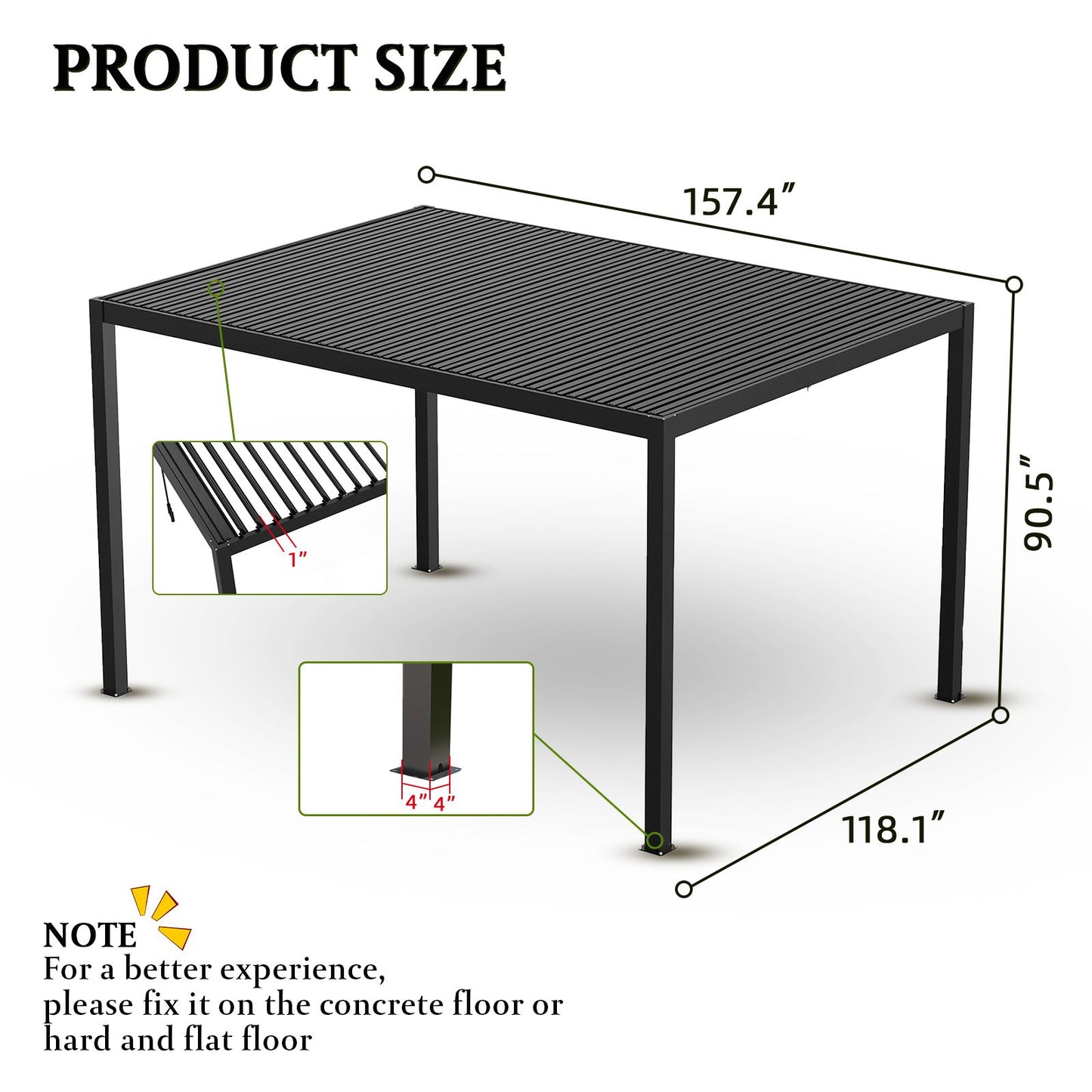 10' x 13' Aluminum Pergola with Adjustable Louvered Roof – Black, Powder-Coated Frame, Steel Louvers