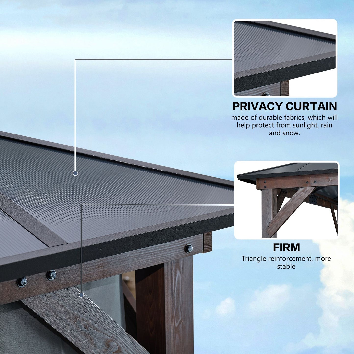 10' x 13' Outdoor Gazebo with Wooden Legs and Double-Layer Roof, Sunshade Canopy