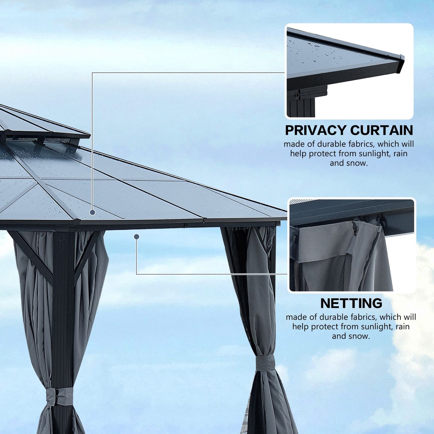 10' x 13'(16') Outdoor Gazebo with Aluminum Legs, Double-Layer Roof, and Dual Curtains for UV and Mosquito Protection
