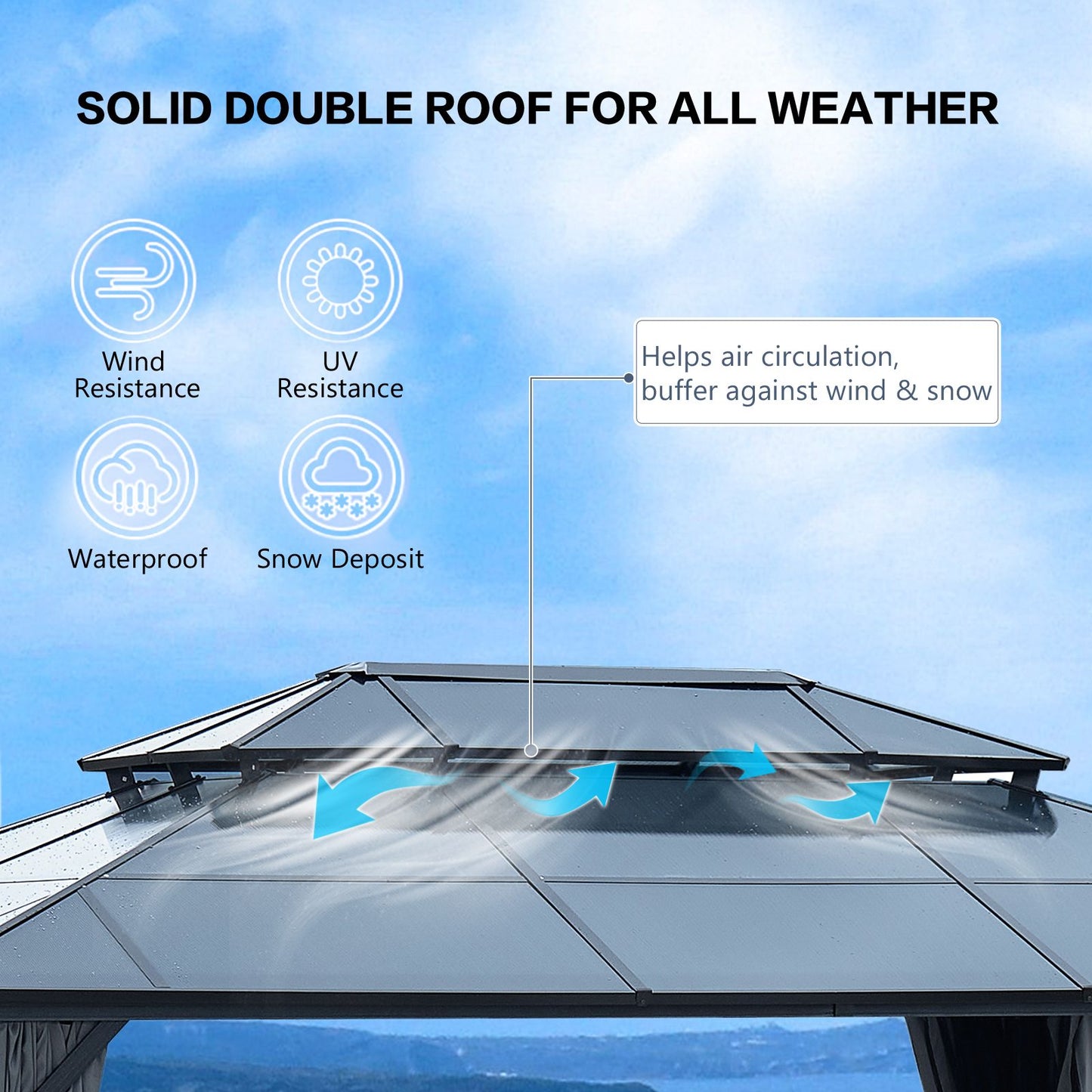 10' x 13'(16') Outdoor Gazebo with Aluminum Legs, Double-Layer Roof, and Dual Curtains for UV and Mosquito Protection