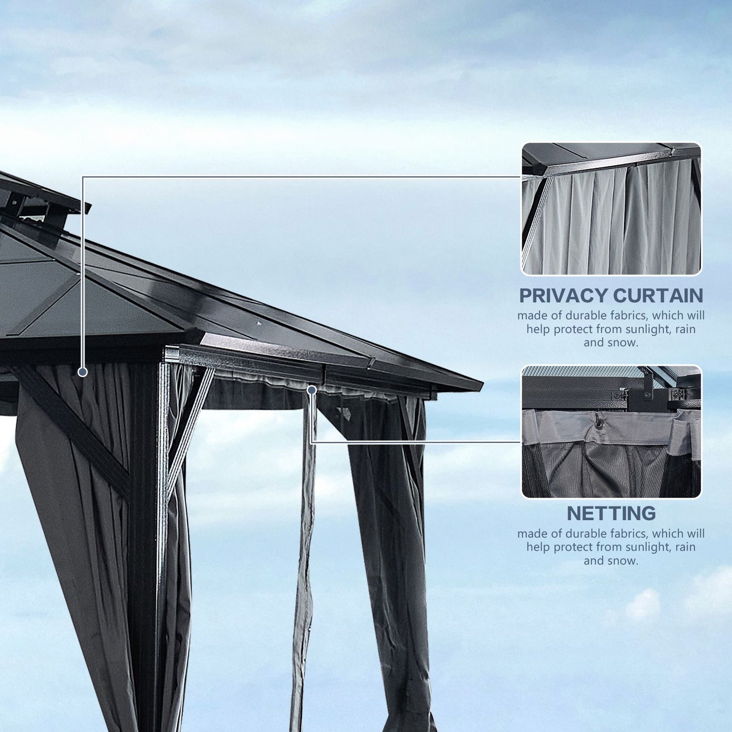 10' x 13'(16') Outdoor Gazebo with Aluminum Legs, Double-Layer Roof, and Dual Curtains for UV and Mosquito Protection
