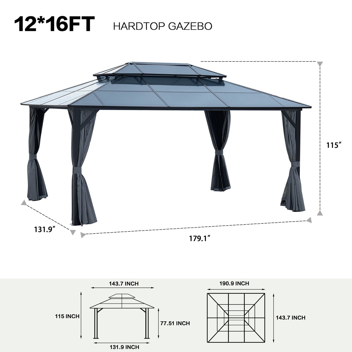 10' x 13'(16') Outdoor Gazebo with Aluminum Legs, Double-Layer Roof, and Dual Curtains for UV and Mosquito Protection