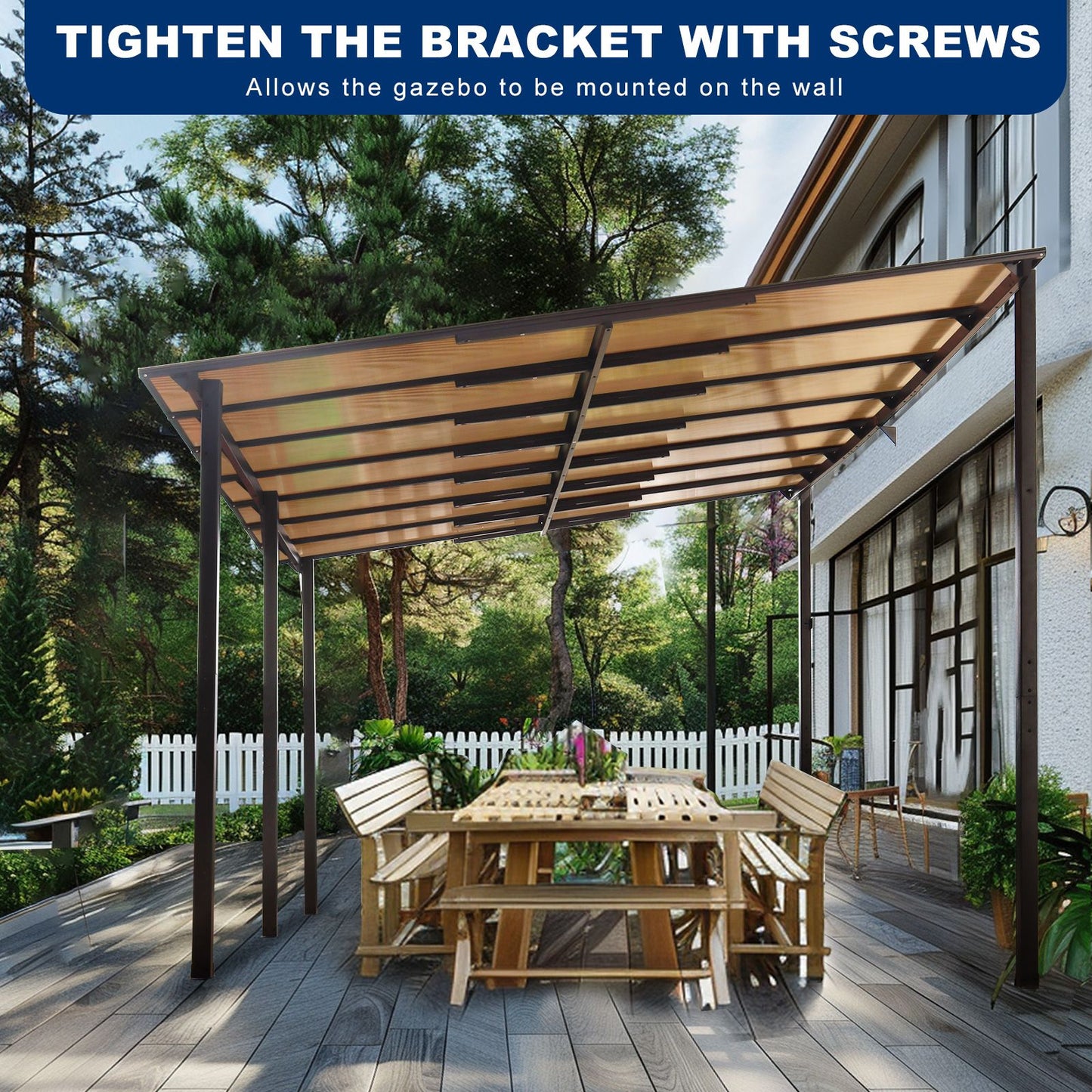 10' x 14' Wall-Mounted Lean-To Pergola – Gray, Powder-Coated Steel Frame, Heavy Duty Awning for Patio & Backyard