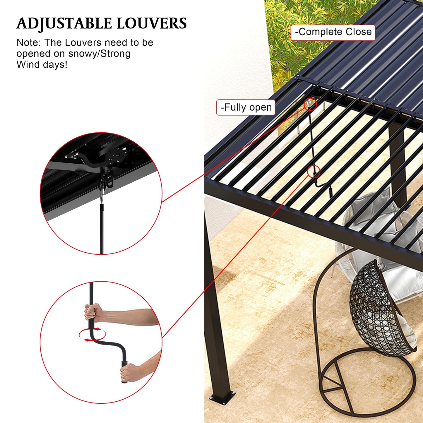 10' x 19' Aluminum Pergola with Adjustable Louvered Roof – Black, Powder-Coated Frame, Steel Louvers