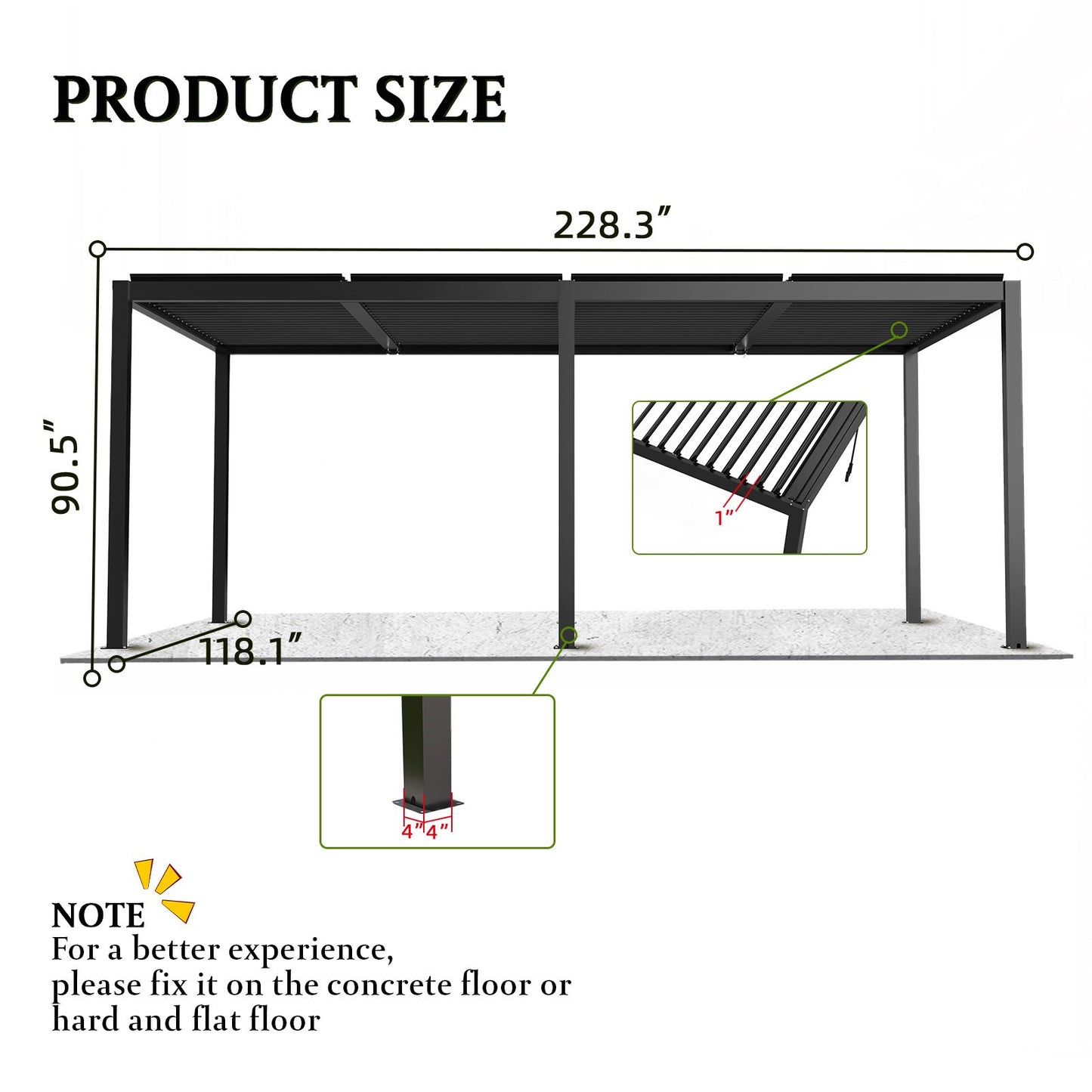 10' x 19' Aluminum Pergola with Adjustable Louvered Roof – Black, Powder-Coated Frame, Steel Louvers