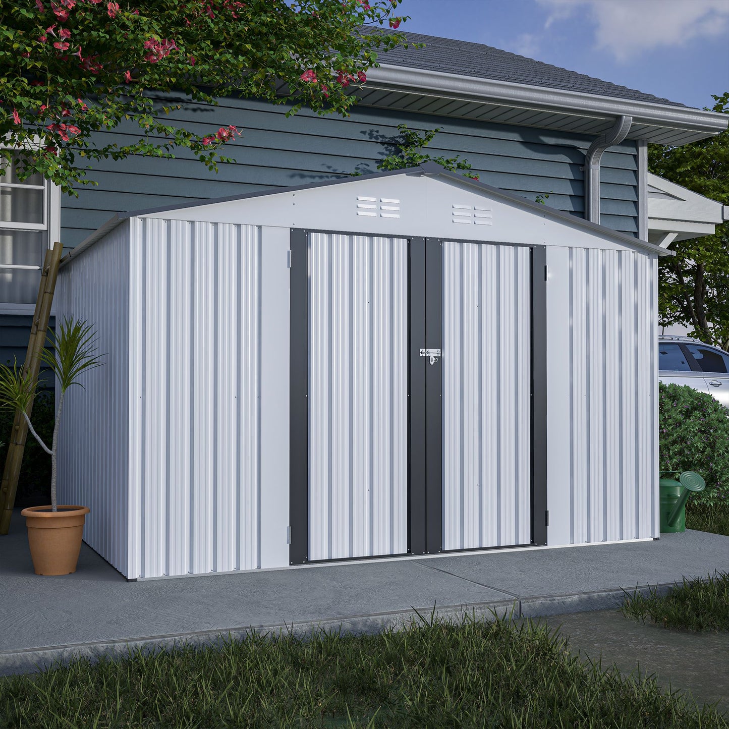 10' x 8' Metal Outdoor Storage Shed with Lockable Doors
