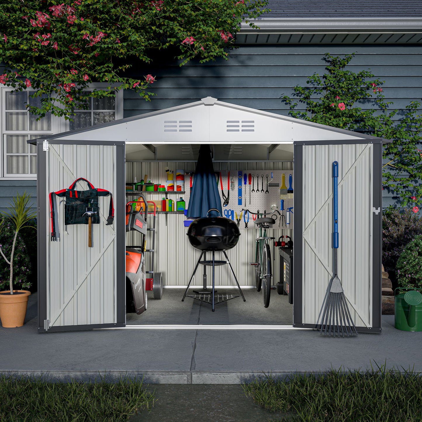 10' x 8' Metal Outdoor Storage Shed with Lockable Doors