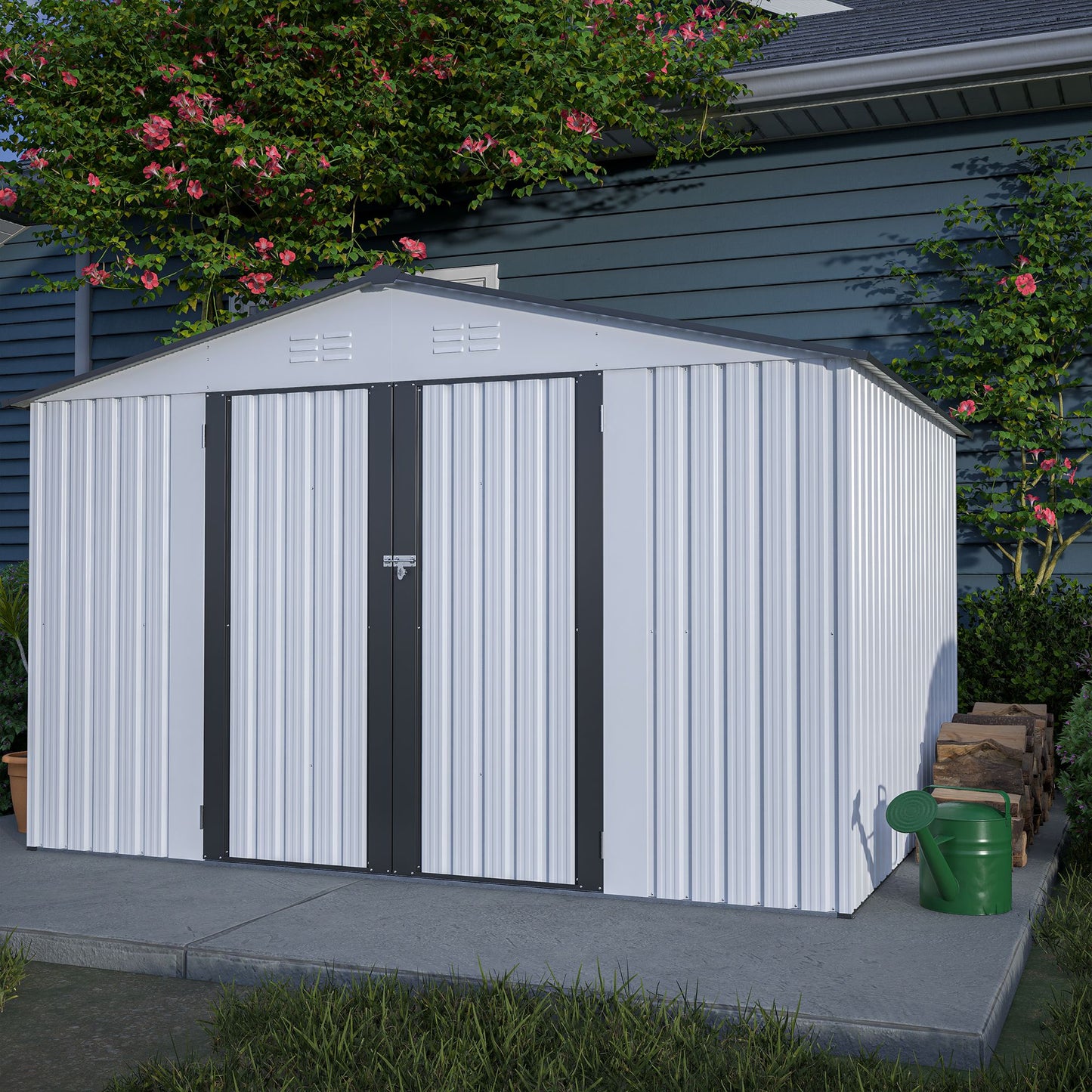 10' x 8' Metal Outdoor Storage Shed with Lockable Doors