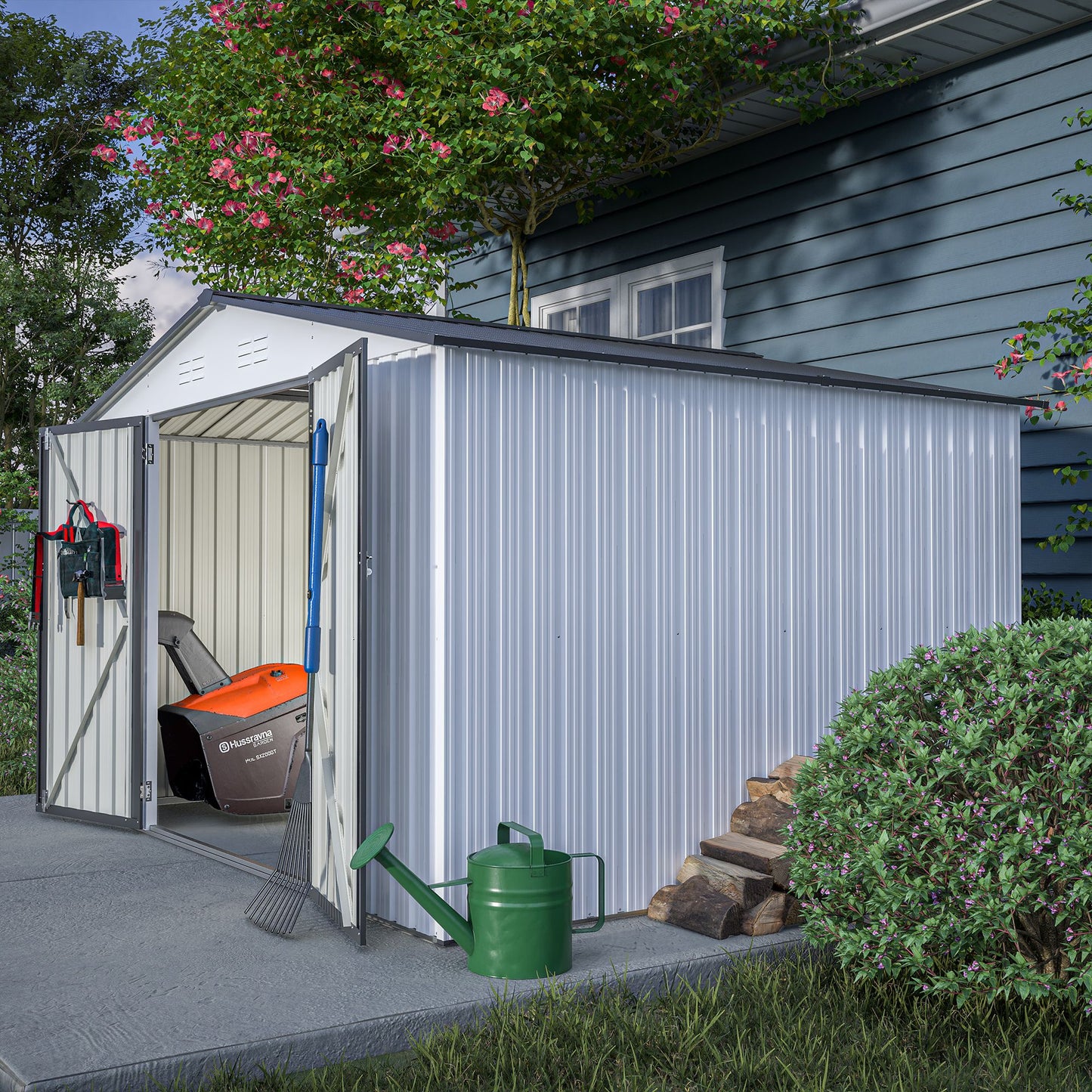10' x 8' Metal Outdoor Storage Shed with Lockable Doors