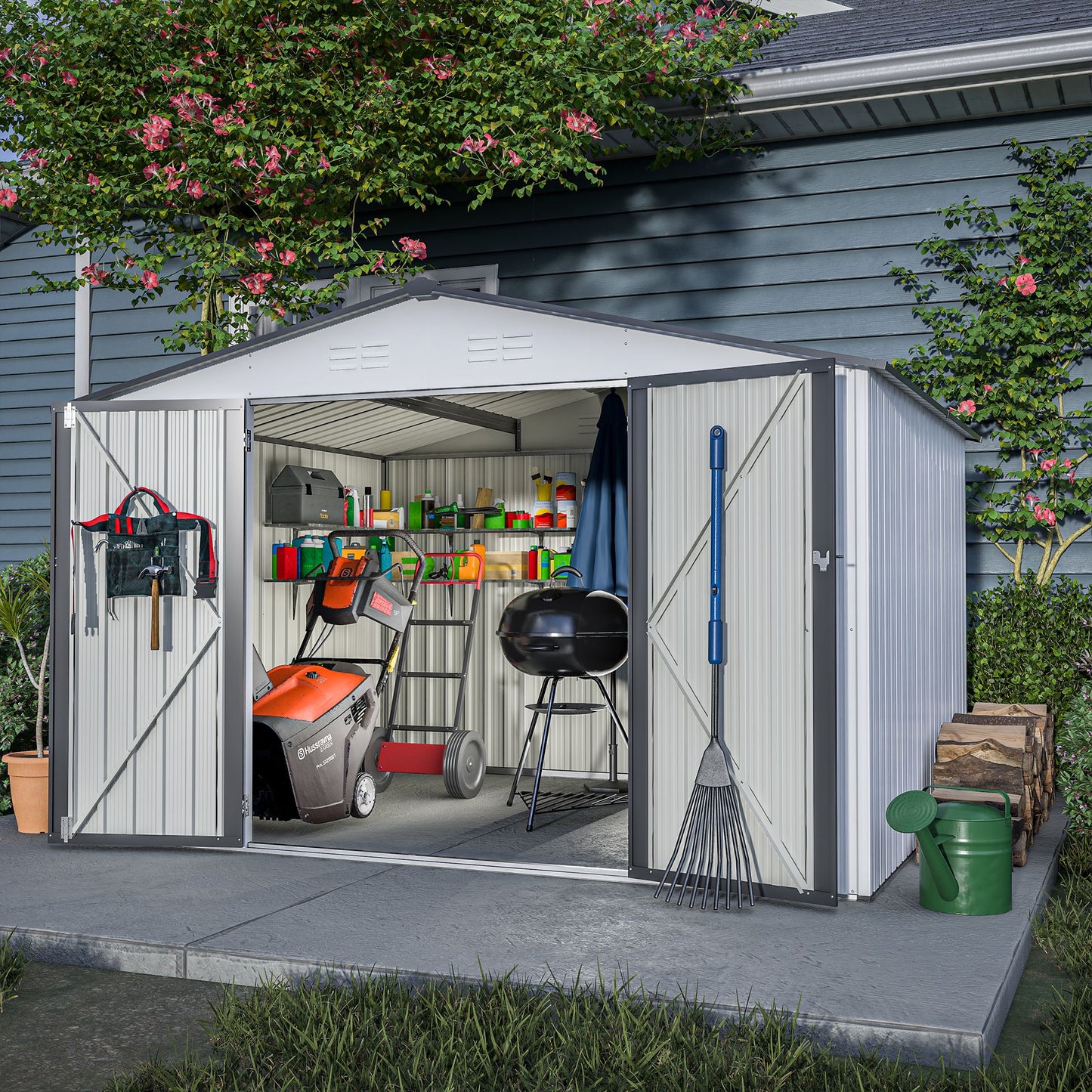 10' x 8' Metal Outdoor Storage Shed with Lockable Doors