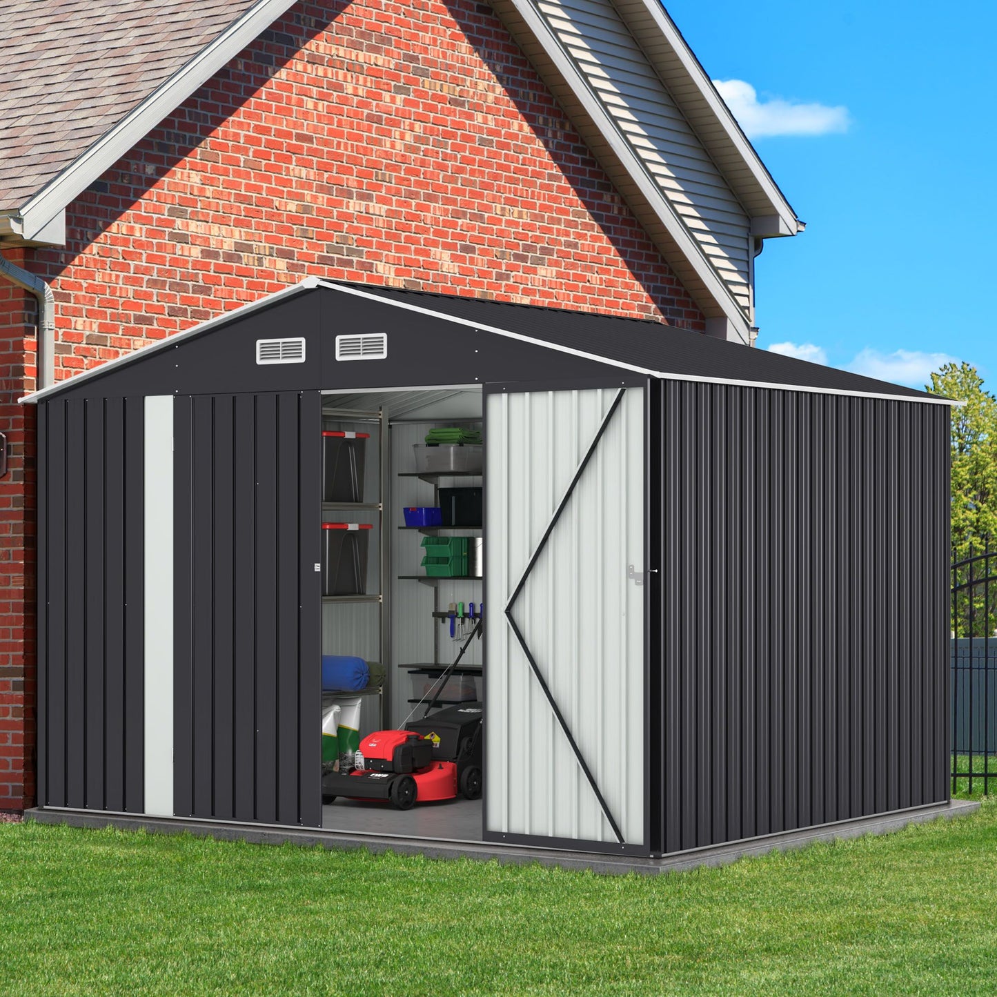 10' x 8' Metal Outdoor Storage Shed with Lockable Doors