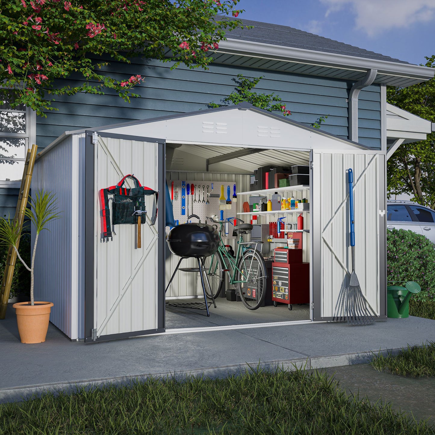 10' x 8' Metal Outdoor Storage Shed with Lockable Doors
