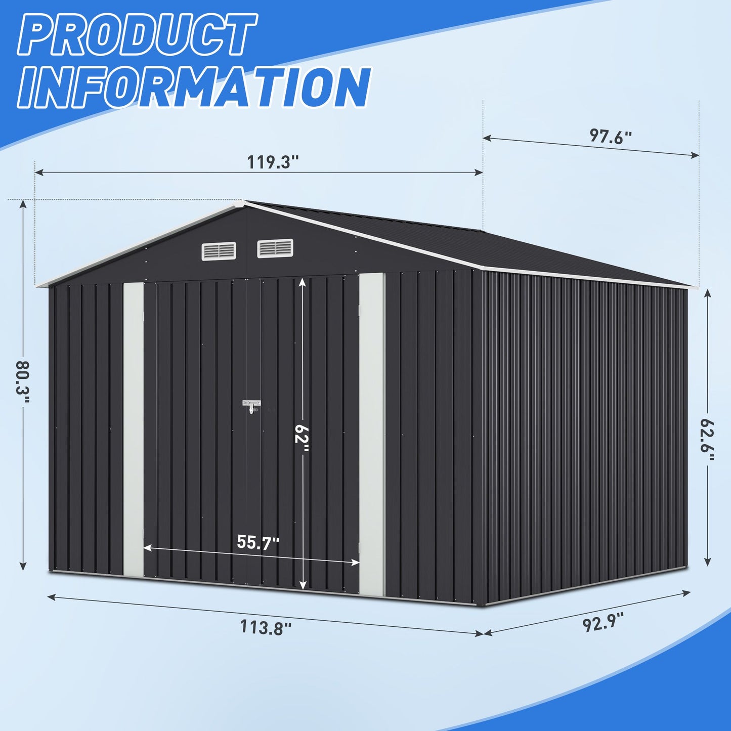 10' x 8' Metal Outdoor Storage Shed with Lockable Doors