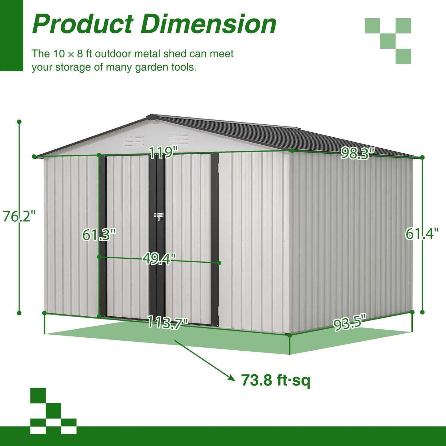 10' x 8' Metal Outdoor Storage Shed with Lockable Doors
