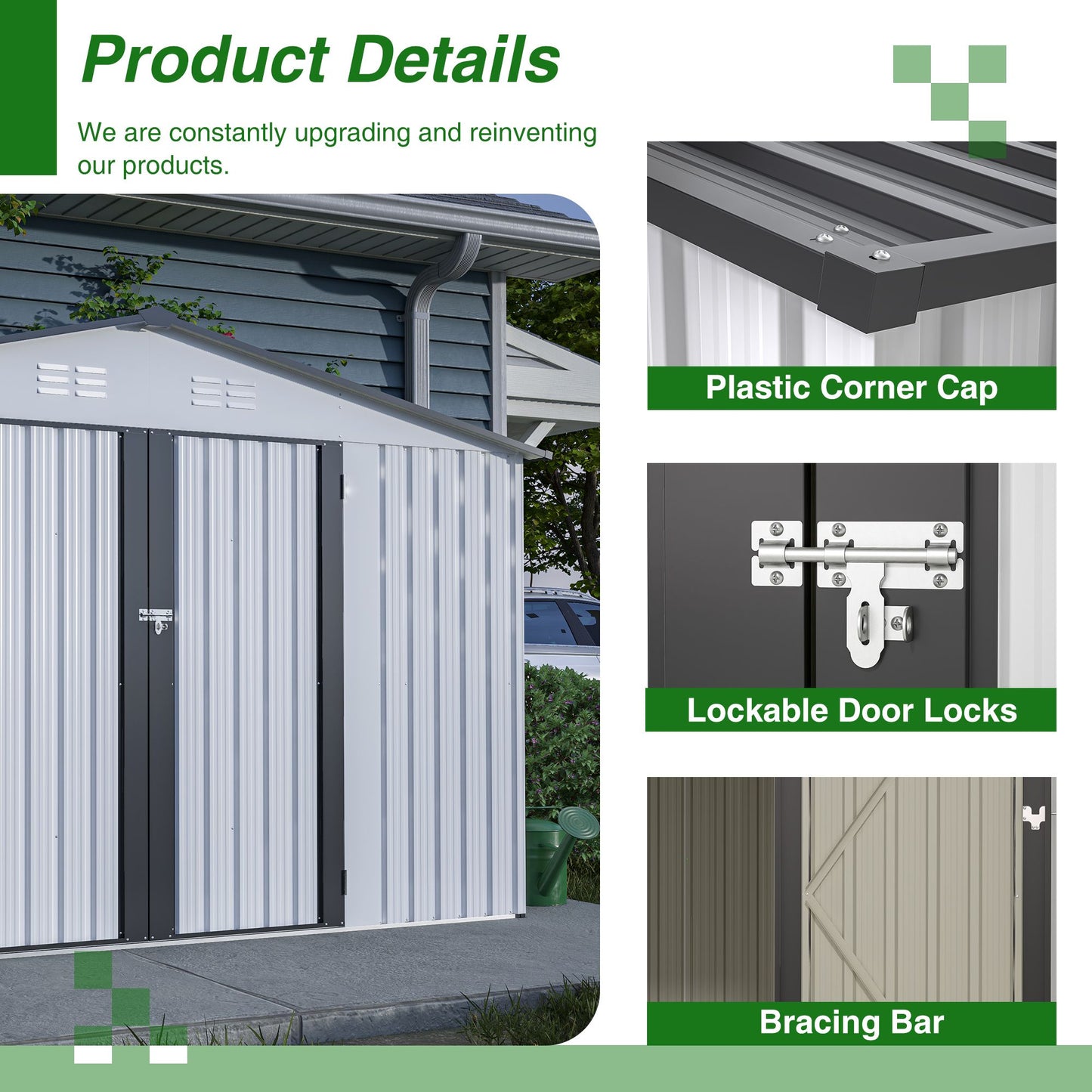10' x 8' Metal Outdoor Storage Shed with Lockable Doors