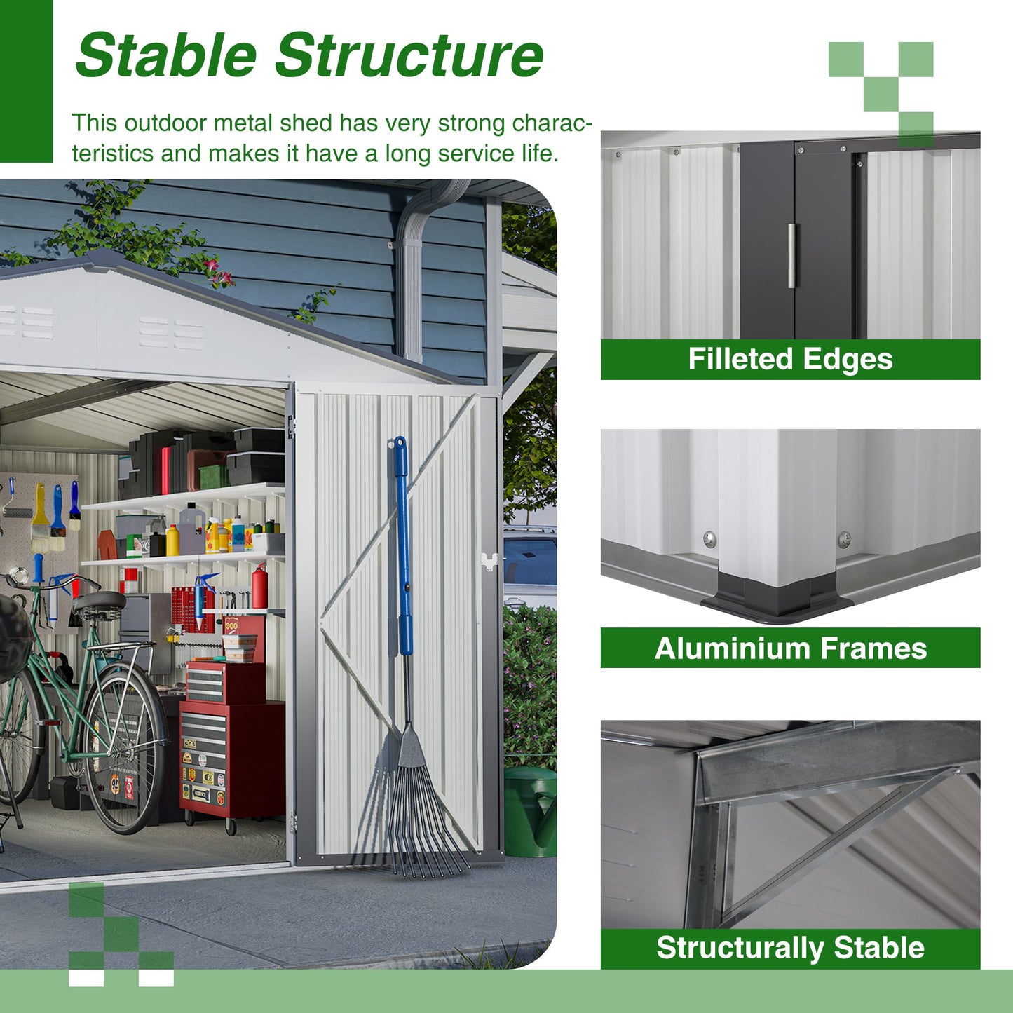 10' x 8' Metal Outdoor Storage Shed with Lockable Doors