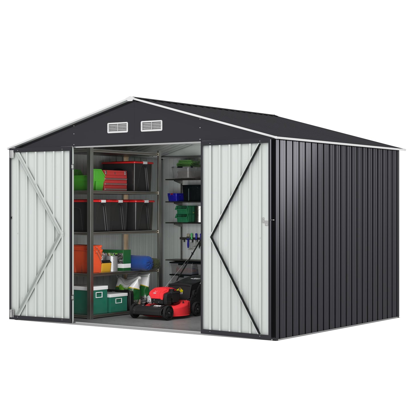 10' x 8' Metal Outdoor Storage Shed with Lockable Doors