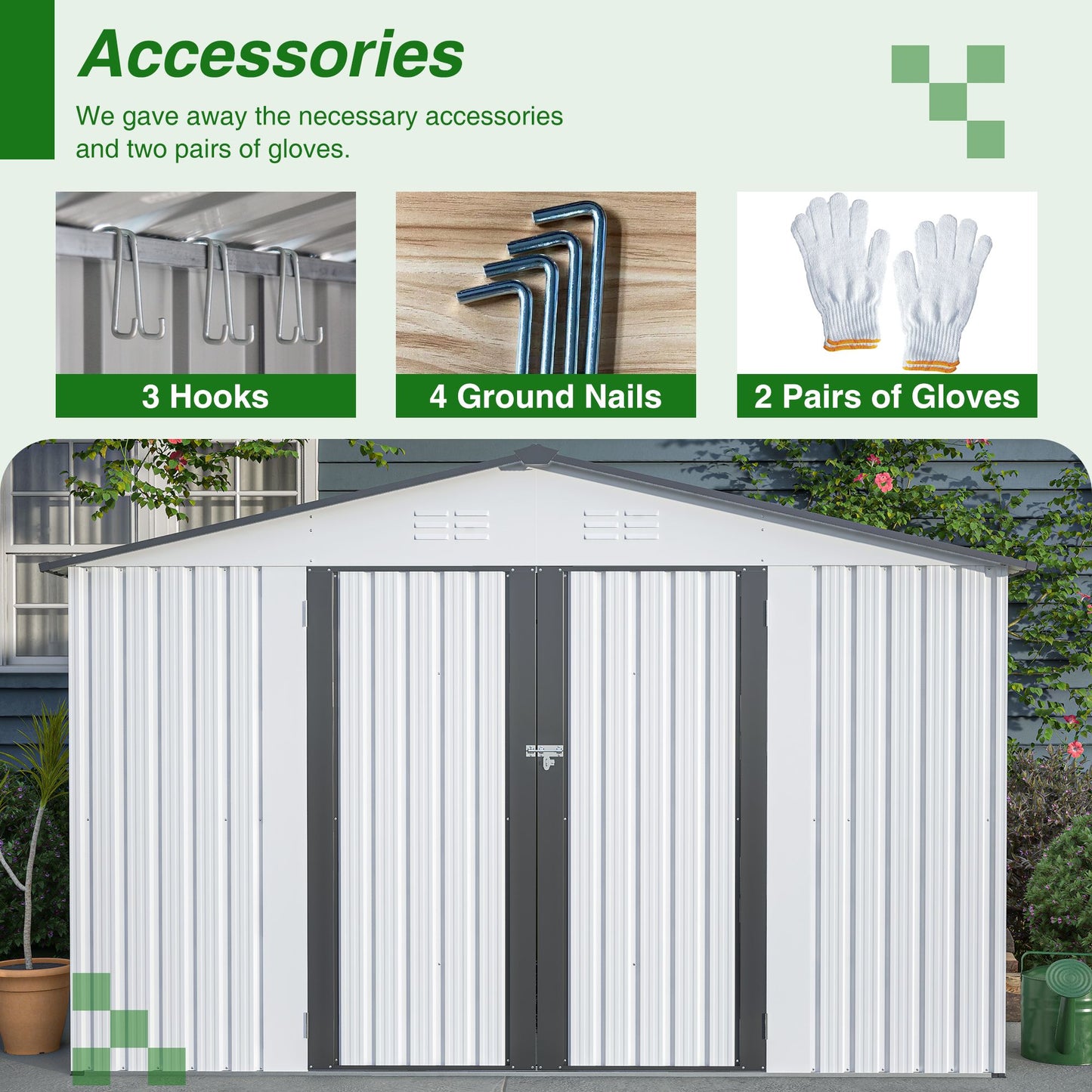 10' x 8' Metal Outdoor Storage Shed with Lockable Doors