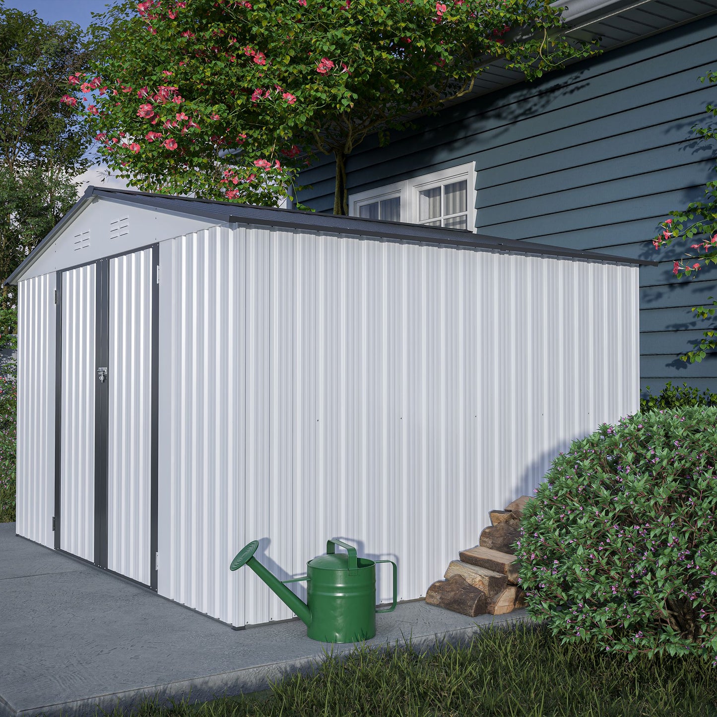 10' x 8' Metal Outdoor Storage Shed with Lockable Doors