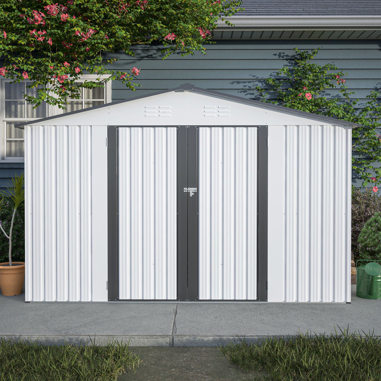 10' x 8' Metal Outdoor Storage Shed with Lockable Doors