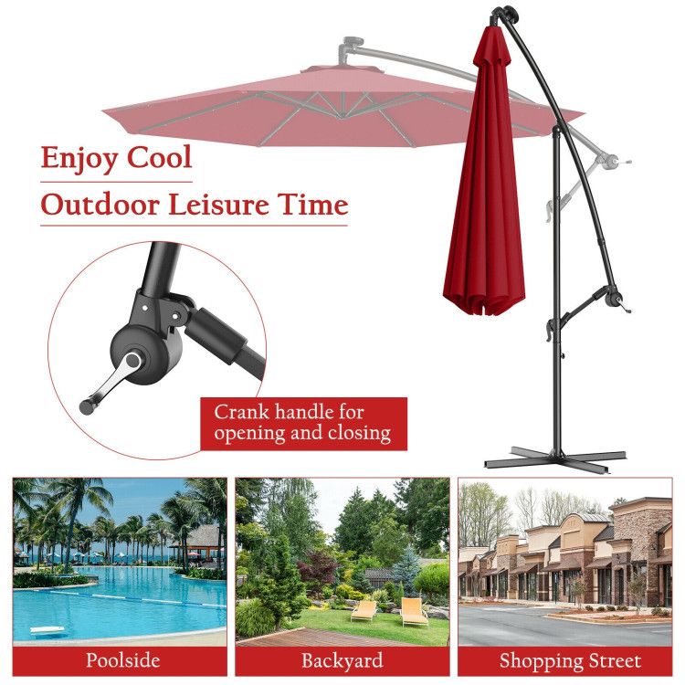 10' Solar LED Lighted Patio Umbrella, Crank & Tilt