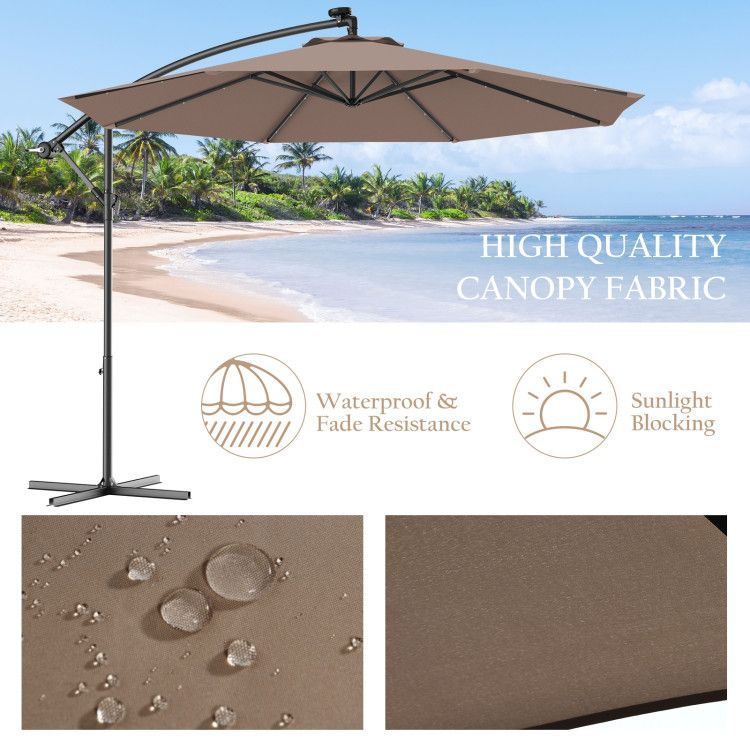 10' Solar LED Lighted Patio Umbrella, Crank & Tilt