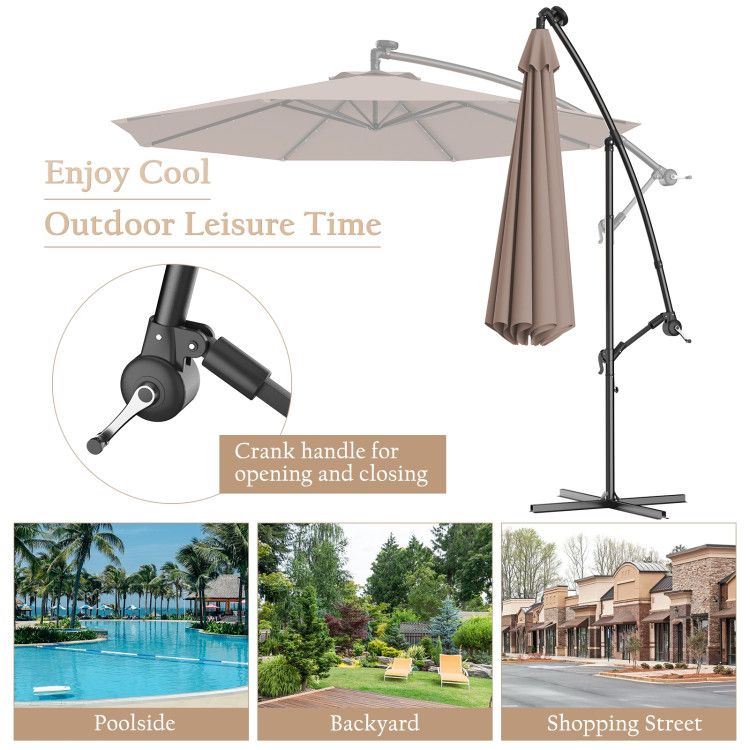 10' Solar LED Lighted Patio Umbrella, Crank & Tilt