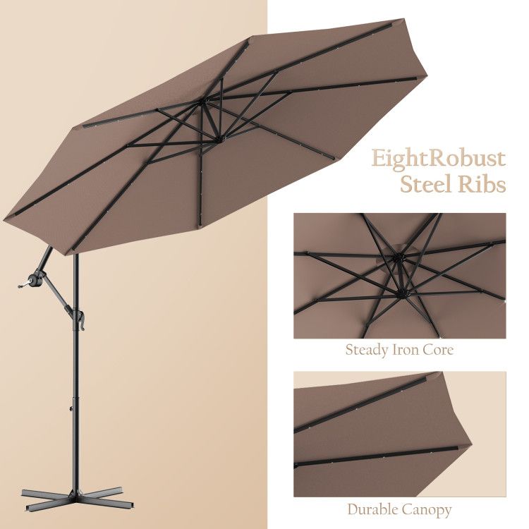 10' Solar LED Lighted Patio Umbrella, Crank & Tilt