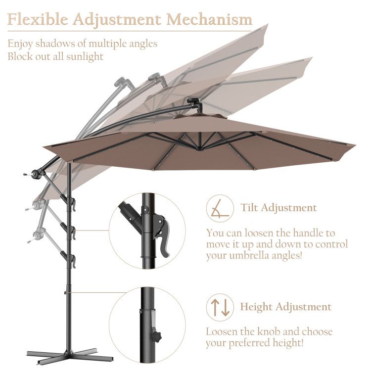 10' Solar LED Lighted Patio Umbrella, Crank & Tilt