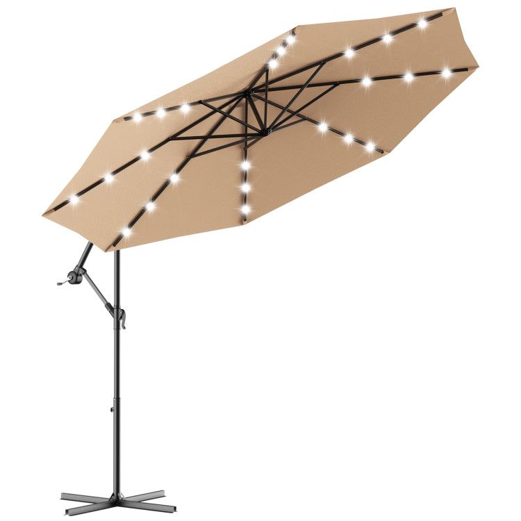 10' Solar LED Lighted Patio Umbrella, Crank & Tilt