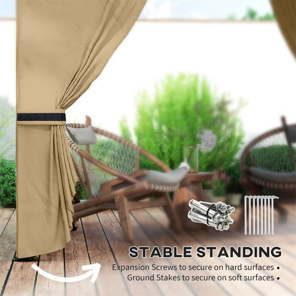 10.99' x 10.99' Beige Two-Tier Outdoor Gazebo with UV Protection, Translucent Windows, Mesh Vents, Powder-Coated Frame & Ground Stakes