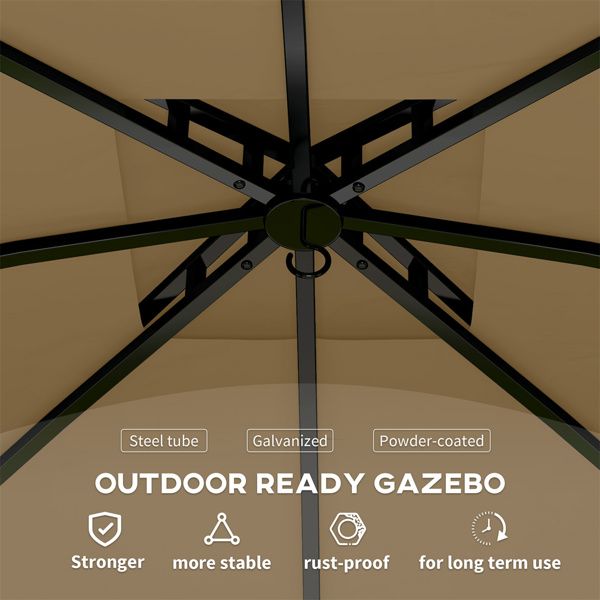 10.99' x 10.99' Beige Two-Tier Outdoor Gazebo with UV Protection, Translucent Windows, Mesh Vents, Powder-Coated Frame & Ground Stakes