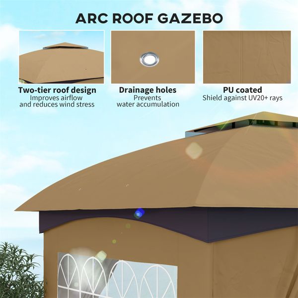 10.99' x 10.99' Beige Two-Tier Outdoor Gazebo with UV Protection, Translucent Windows, Mesh Vents, Powder-Coated Frame & Ground Stakes