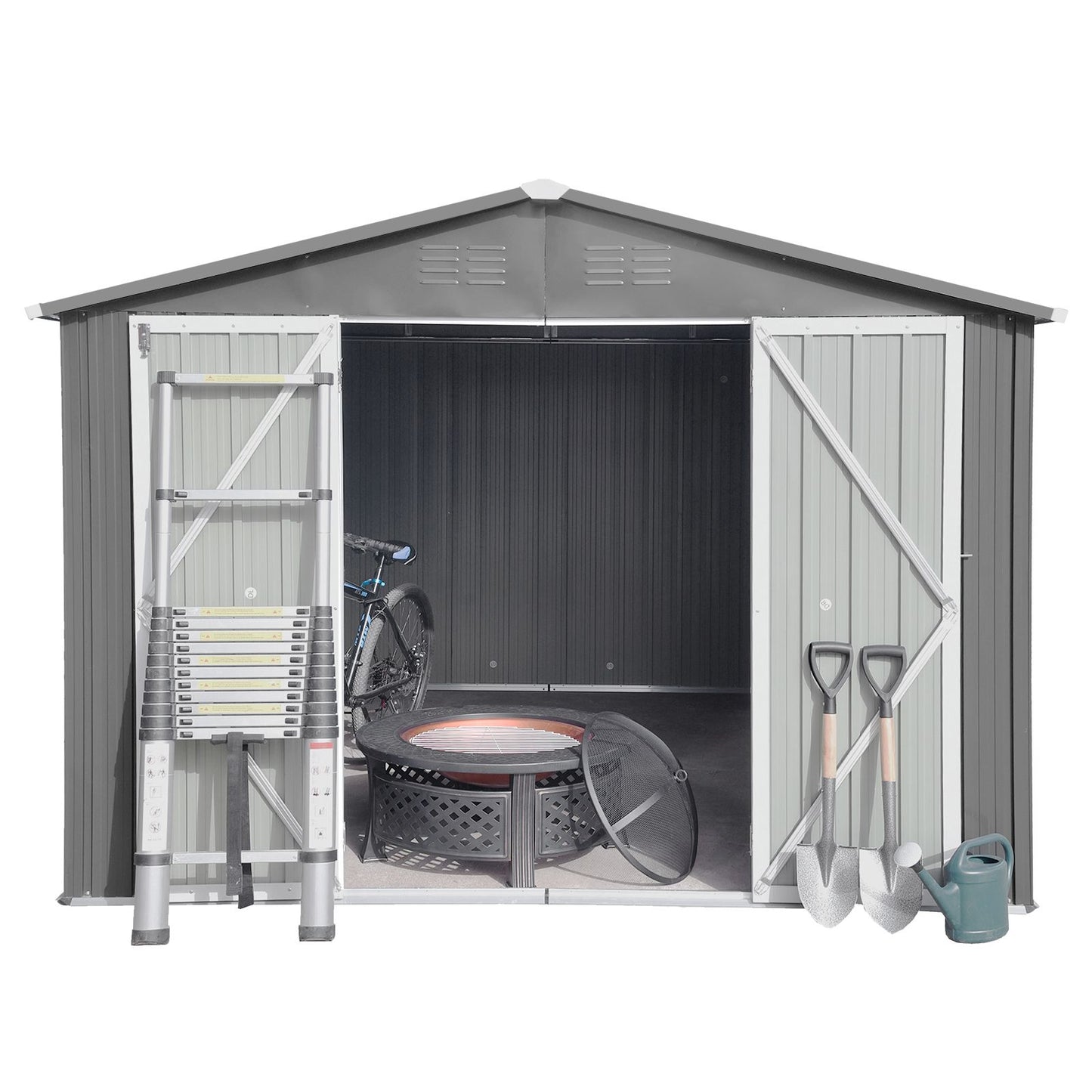 12' x 10' Metal Garden Shed with Hinged Door, Aluminum Frame & Punched Vents