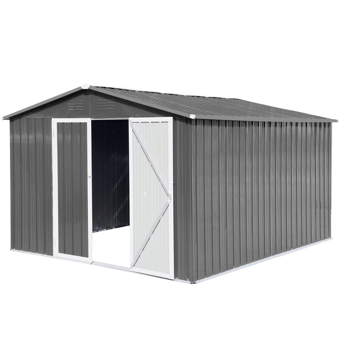 12' x 10' Metal Garden Shed with Hinged Door, Aluminum Frame & Punched Vents