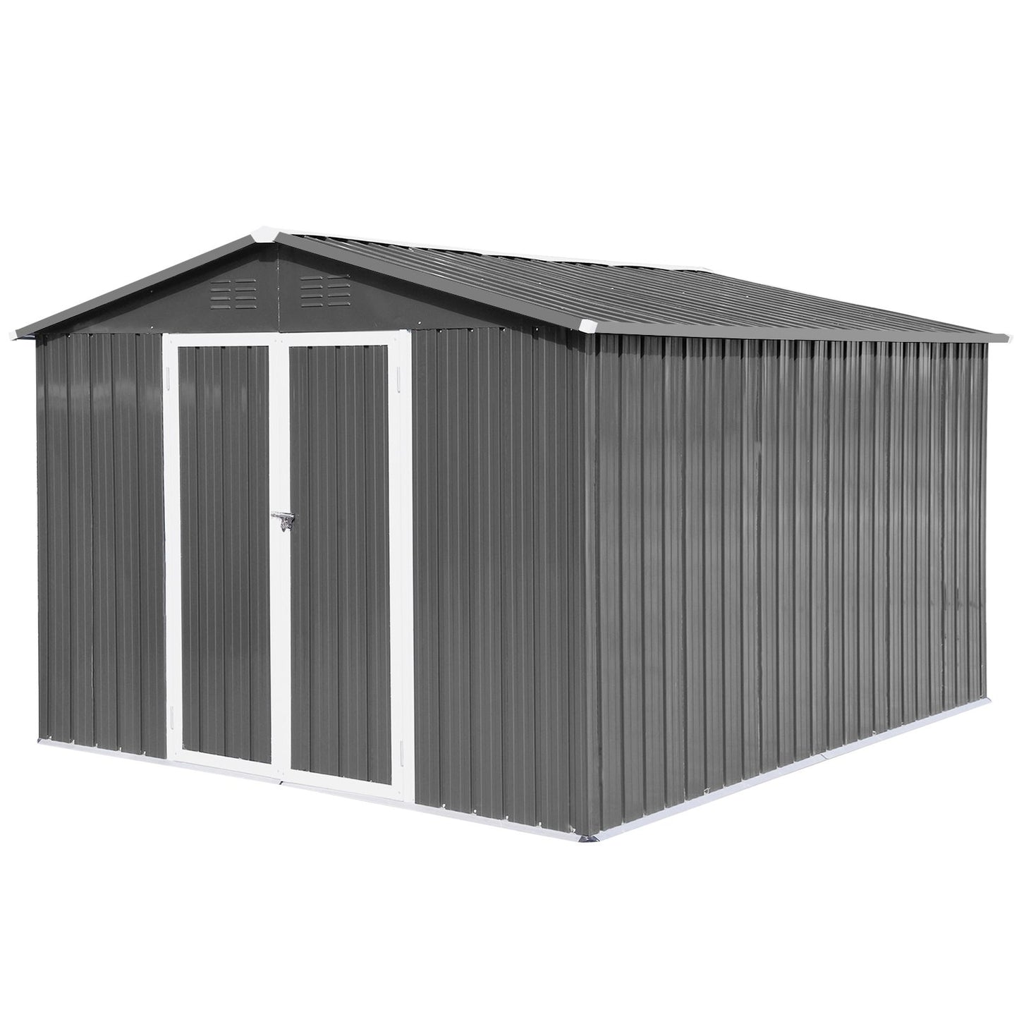 12' x 10' Metal Garden Shed with Hinged Door, Aluminum Frame & Punched Vents
