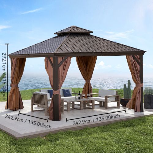 12' x 12' Outdoor Gazebo with Double-Tier Hard Top, Aluminum Frame and Steel Canopy, Ideal for Patio, Garden, and Backyard